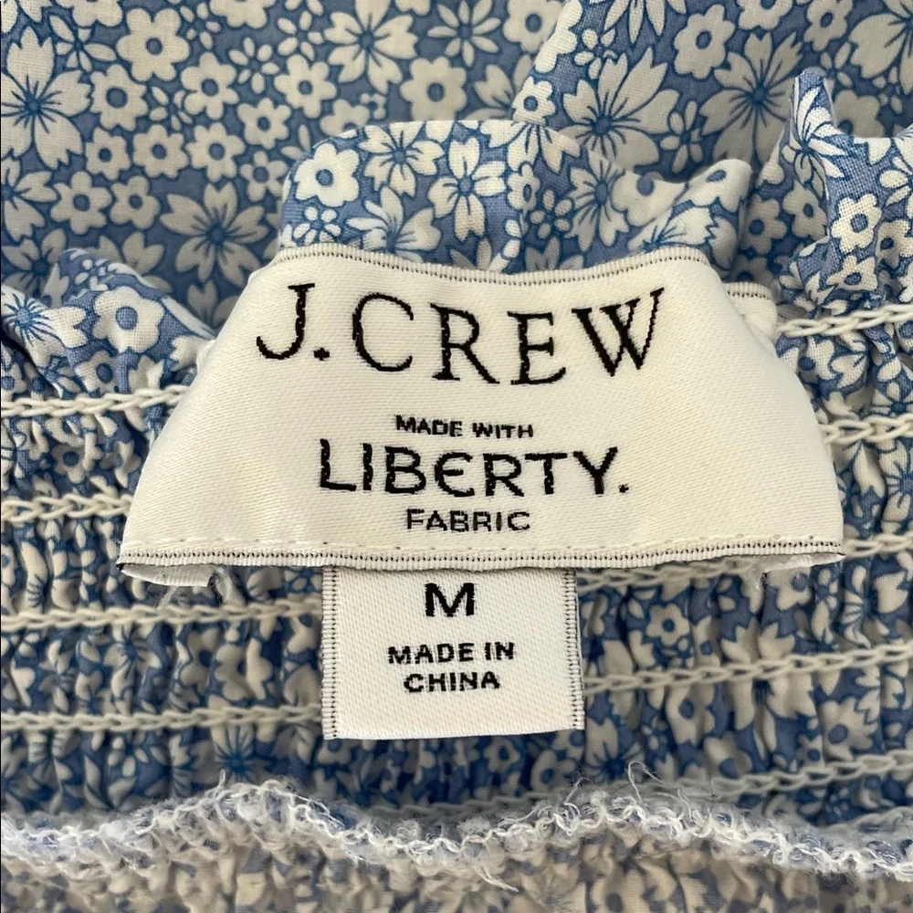 J. CREW Liberty Jacqueline Fabric Blue White Floral Puff Sleeve Smocked Blouse M